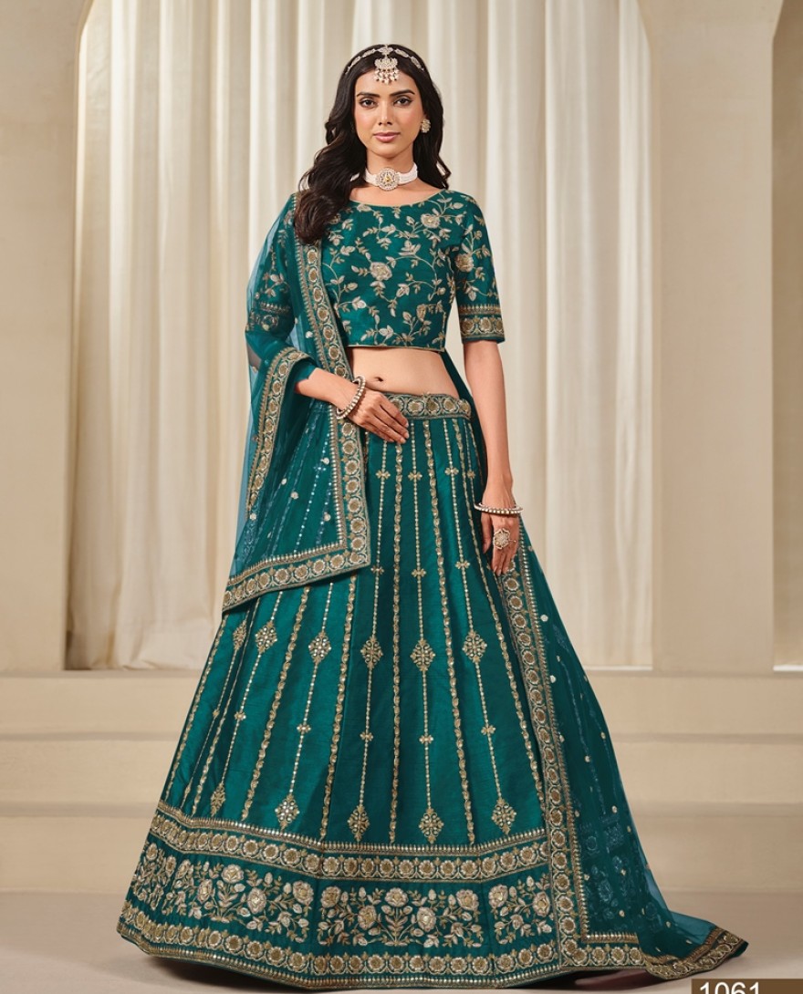 1061-green - Indian Ethnic Wedding Wear Lengha Party Bridal Bollywood Lehenga Choli Designer